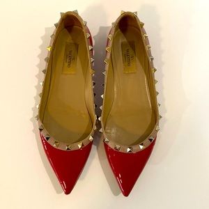 Valentino Rockstud Patent Leather Flats Red 38.5